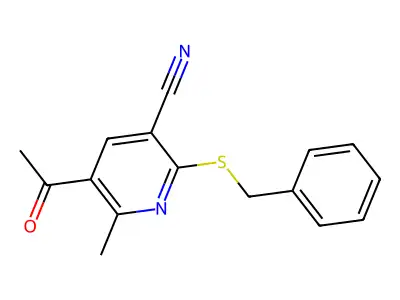 5-Acetyl-2-(benzylsulfanyl)-6-methylnicotinonitrile structure