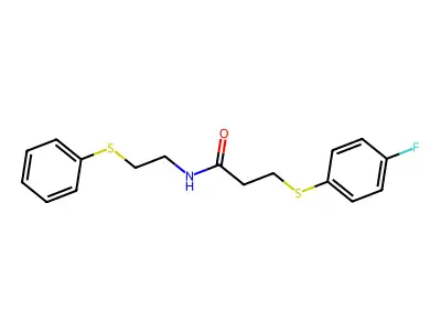 3-[(4-fluorophenyl)sulfanyl]-N-[2-(phenylsulfanyl)ethyl]propanamide structure
