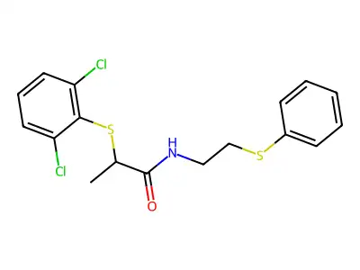 2-[(2,6-dichlorophenyl)sulfanyl]-N-[2-(phenylsulfanyl)ethyl]propanamide structure
