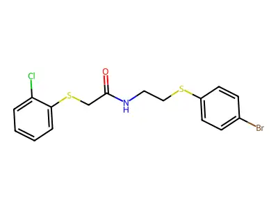 N-{2-[(4-bromophenyl)sulfanyl]ethyl}-2-[(2-chlorophenyl)sulfanyl]acetamide structure
