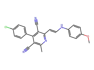 4-(4-chlorophenyl)-2-[2-(4-methoxyanilino)ethenyl]-6-methylpyridine-3,5-dicarbonitrile structure