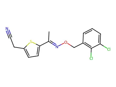 2-(5-{[(2,3-dichlorobenzyl)oxy]ethanimidoyl}-2-thienyl)acetonitrile structure