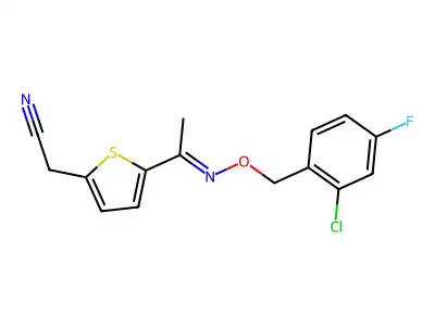 2-(5-{[(2-chloro-4-fluorobenzyl)oxy]ethanimidoyl}-2-thienyl)acetonitrile structure