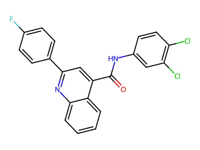 N-(3,4-dichlorophenyl)-2-(4-fluorophenyl)quinoline-4-carboxamide structure