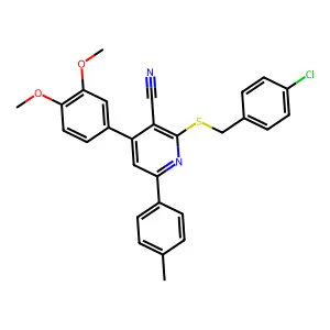 2-((4-Chlorobenzyl)thio)-4-(3,4-dimethoxyphenyl)-6-(p-tolyl)nicotinonitrile structure