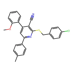 2-((4-Chlorobenzyl)thio)-4-(2-methoxyphenyl)-6-(p-tolyl)nicotinonitrile structure