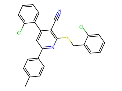 2-((2-Chlorobenzyl)thio)-4-(2-chlorophenyl)-6-(p-tolyl)nicotinonitrile structure