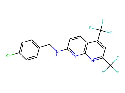 N-(4-chlorobenzyl)-5,7-bis(trifluoromethyl)[1,8]naphthyridin-2-amine structure