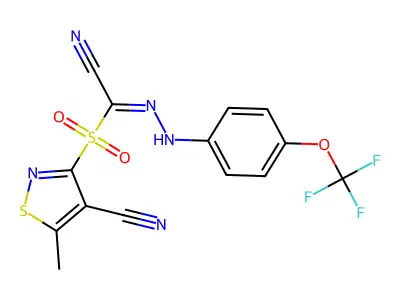 3-({cyano-2-[4-(trifluoromethoxy)phenyl]carbohydrazonoyl}sulfonyl)-5-methyl-4-isothiazolecarbonitrile structure