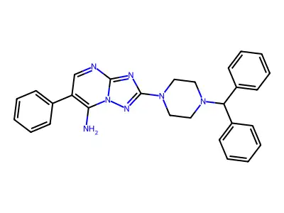 2-(4-Benzhydrylpiperazino)-6-phenyl[1,2,4]triazolo[1,5-a]pyrimidin-7-ylamine structure