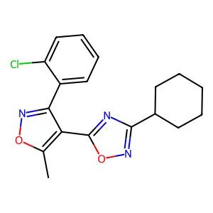 5-[3-(2-Chlorophenyl)-5-methyl-1,2-oxazol-4-yl]-3-cyclohexyl-1,2,4-oxadiazole structure