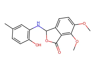 3-(2-hydroxy-5-methylanilino)-6,7-dimethoxy-3H-2-benzofuran-1-one structure