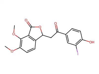3-[2-(4-hydroxy-3-iodophenyl)-2-oxoethyl]-6,7-dimethoxy-3H-2-benzofuran-1-one structure