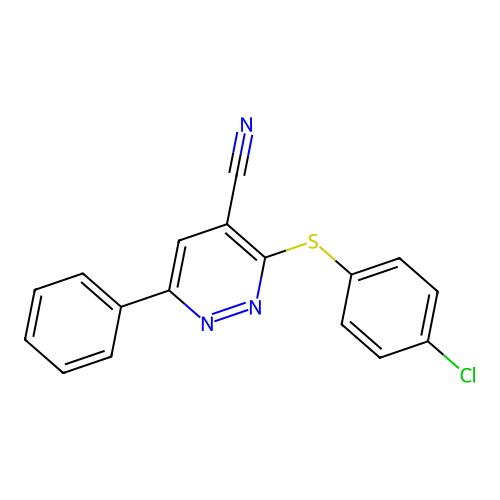 3-[(4-Chlorophenyl)sulfanyl]-6-phenyl-4-pyridazinecarbonitrile structure