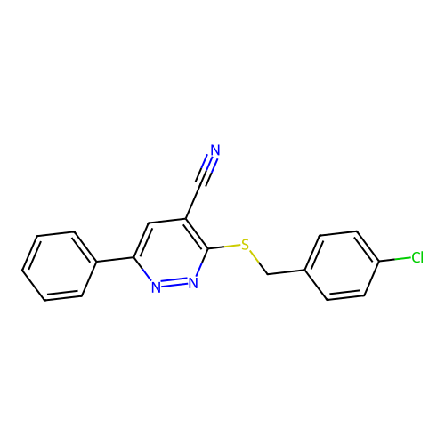 3-[(4-Chlorobenzyl)sulfanyl]-6-phenyl-4-pyridazinecarbonitrile structure