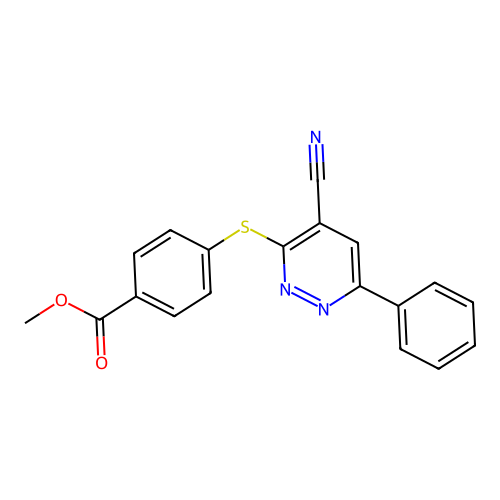 Methyl 4-[(4-cyano-6-phenyl-3-pyridazinyl)sulfanyl]benzenecarboxylate structure
