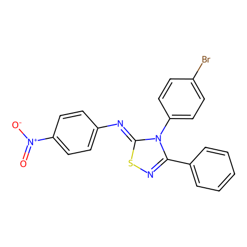delta2-1,2,4-Thiadiazoline, 4-(p-bromophenyl)-5-[(p-nitrophenyl)imino]-3-phenyl- structure