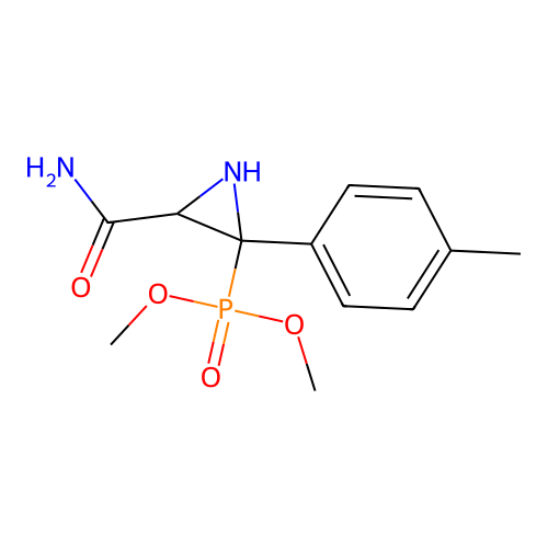 Phosphonic acid, (3-carbamoyl-2-p-tolyl-2-aziridinyl)-, dimethyl ester structure