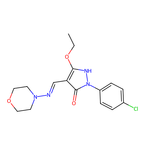 2-(4-chlorophenyl)-5-ethoxy-4-(morpholin-4-yliminomethyl)-1H-pyrazol-3-one structure