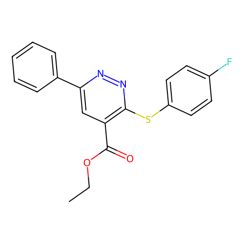 Ethyl 3-[(4-fluorophenyl)sulfanyl]-6-phenyl-4-pyridazinecarboxylate structure