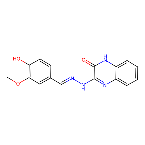 4-hydroxy-3-methoxybenzenecarbaldehyde N-(3-oxo-3,4-dihydro-2-quinoxalinyl)hydrazone structure