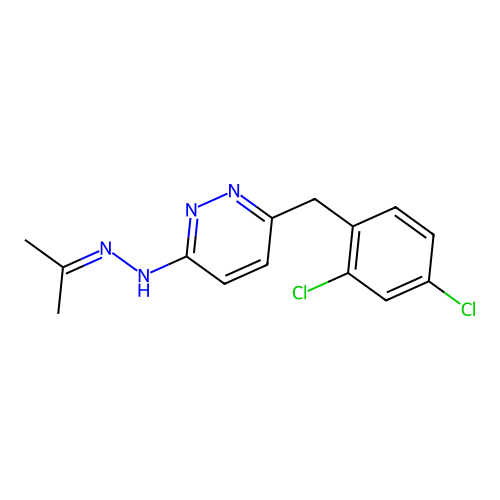 6-[(2,4-dichlorophenyl)methyl]-N-(propan-2-ylideneamino)pyridazin-3-amine structure