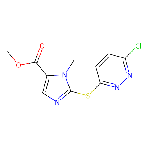 Methyl 2-((6-chloro-3-pyridazinyl)sulfanyl)-1-methyl-1H-imidazole-5-carboxylate structure