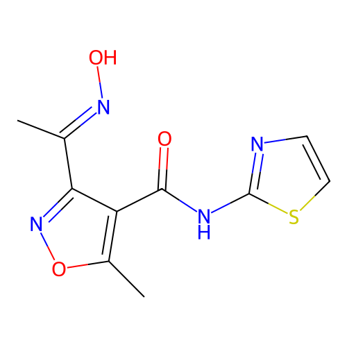 3-(hydroxyethanimidoyl)-5-methyl-N-(1,3-thiazol-2-yl)-4-isoxazolecarboxamide structure