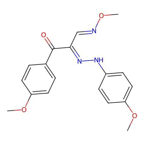 3-(4-methoxyphenyl)-2-[2-(4-methoxyphenyl)hydrazono]-3-oxopropanal O-methyloxime structure
