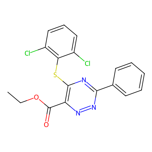 Ethyl 5-[(2,6-dichlorophenyl)sulfanyl]-3-phenyl-1,2,4-triazine-6-carboxylate structure