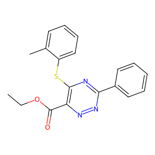 Ethyl 5-[(2-methylphenyl)sulfanyl]-3-phenyl-1,2,4-triazine-6-carboxylate structure