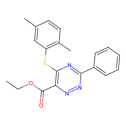 Ethyl 5-[(2,5-dimethylphenyl)sulfanyl]-3-phenyl-1,2,4-triazine-6-carboxylate structure