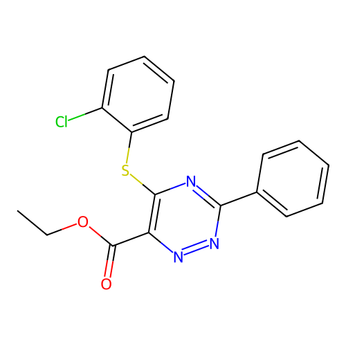 Ethyl 5-[(2-chlorophenyl)sulfanyl]-3-phenyl-1,2,4-triazine-6-carboxylate structure