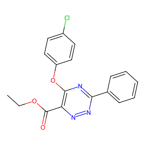 Ethyl 5-(4-chlorophenoxy)-3-phenyl-1,2,4-triazine-6-carboxylate structure