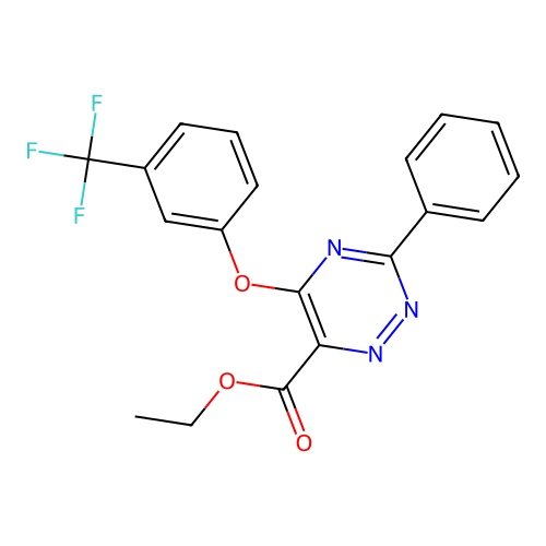 Ethyl 3-phenyl-5-[3-(trifluoromethyl)phenoxy]-1,2,4-triazine-6-carboxylate structure