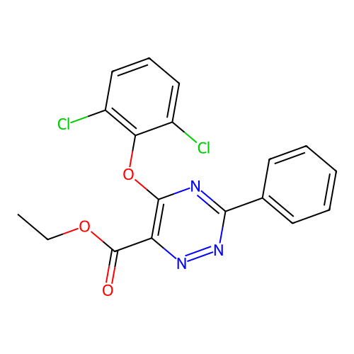 Ethyl 5-(2,6-dichlorophenoxy)-3-phenyl-1,2,4-triazine-6-carboxylate structure