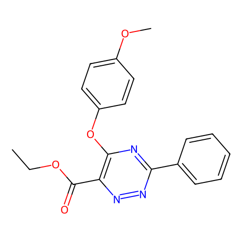 Ethyl 5-(4-methoxyphenoxy)-3-phenyl-1,2,4-triazine-6-carboxylate structure