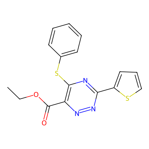 Ethyl 5-phenylsulfanyl-3-thiophen-2-yl-1,2,4-triazine-6-carboxylate structure