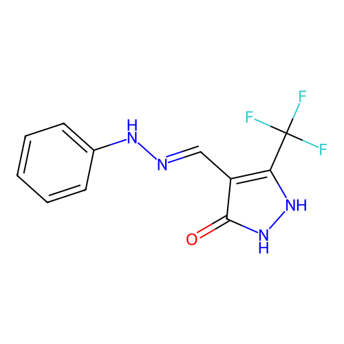 4-[(Phenylhydrazinylidene)methyl]-5-(trifluoromethyl)-1,2-dihydropyrazol-3-one structure
