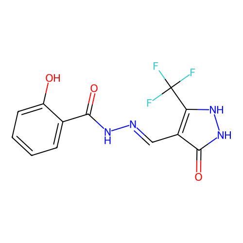 2-hydroxy-N'-{[5-oxo-3-(trifluoromethyl)-1,5-dihydro-4H-pyrazol-4-yliden]methyl}benzenecarbohydrazide structure