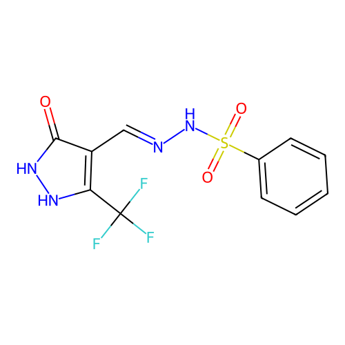N'-{[5-oxo-3-(trifluoromethyl)-1,5-dihydro-4H-pyrazol-4-yliden]methyl}benzenesulfonohydrazide structure