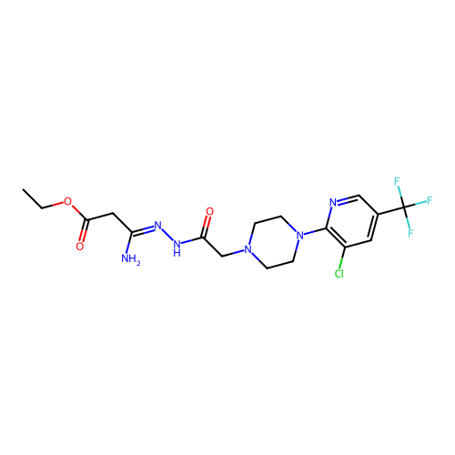 ethyl 3-(2-{4-[3-chloro-5-(trifluoromethyl)pyridin-2-yl]piperazin-1-yl}acetohydrazido)-3-iminopropanoate structure