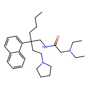 2-(diethylamino)-N-[2-naphthalen-1-yl-2-(2-pyrrolidin-1-ylethyl)hexyl]acetamide structure