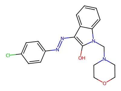 1-(morpholinomethyl)-1H-indole-2,3-dione 3-[N-(4-chlorophenyl)hydrazone] structure