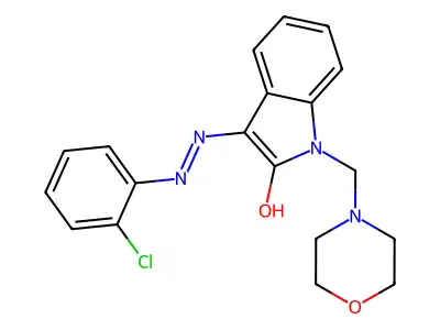 1-(morpholinomethyl)-1H-indole-2,3-dione 3-[N-(2-chlorophenyl)hydrazone] structure