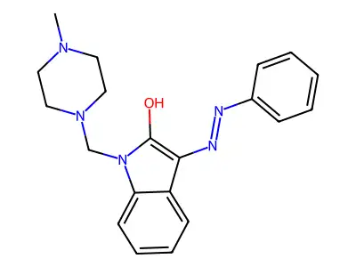1-[(4-methylpiperazino)methyl]-1H-indole-2,3-dione 3-(N-phenylhydrazone) structure