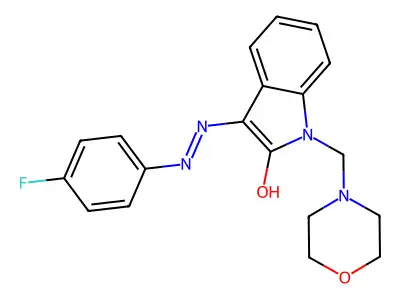 1-(morpholinomethyl)-1H-indole-2,3-dione 3-[N-(4-fluorophenyl)hydrazone] structure