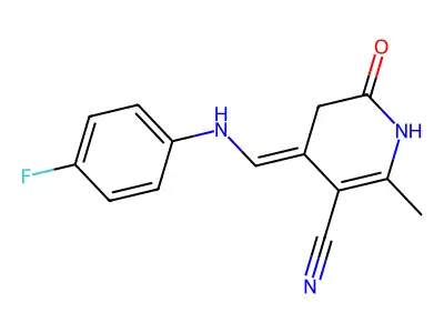 4-[(4-fluoroanilino)methylidene]-2-methyl-6-oxo-1H-pyridine-3-carbonitrile structure