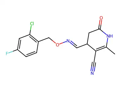 4-({[(2-chloro-4-fluorobenzyl)oxy]imino}methyl)-2-methyl-6-oxo-1,4,5,6-tetrahydro-3-pyridinecarbonitrile structure