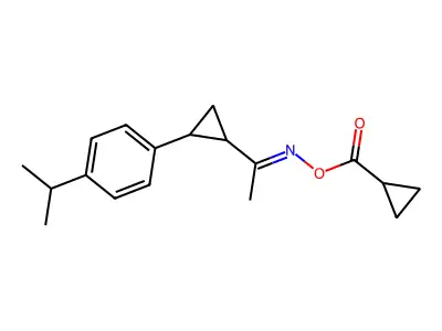[1-[2-(4-Propan-2-ylphenyl)cyclopropyl]ethylideneamino] cyclopropanecarboxylate structure